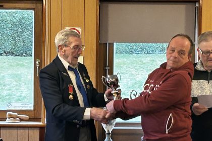 some of the winners from last season's competitions; Sean Davies, Anne Lambert, Mary Fowler, Sue Roberts. Steven Pearce, Chris Horlick and Paul Davies. Presentation hosted by Captain Brett Stevenson and trophies presented by President Roy Higgins.